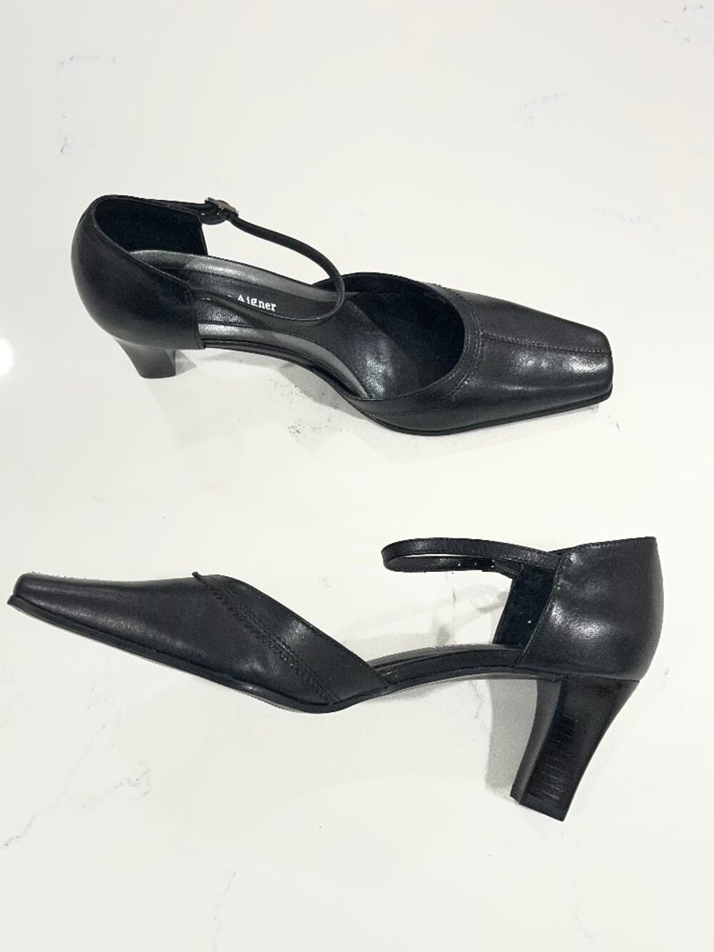 Etienne Aigner Women's Black Leather D'orsay High Heels Ankle Strap Size 7.5 - Picture 4 of 7